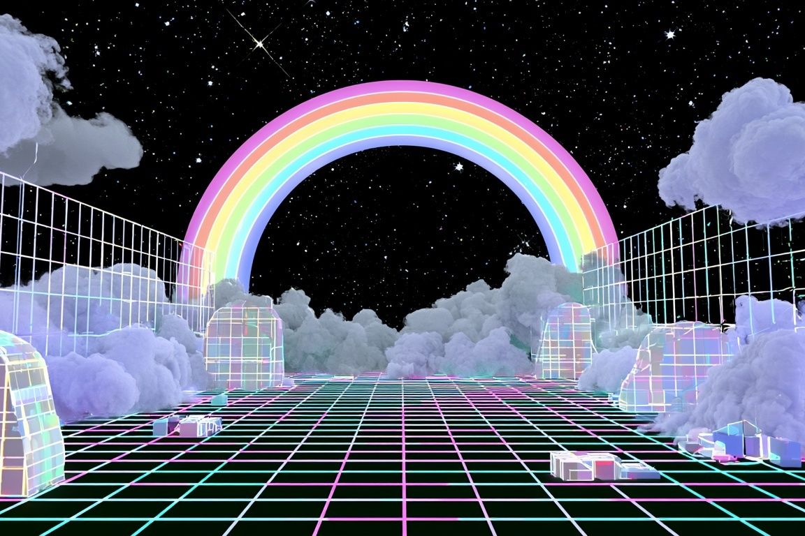 Neon Rainbow Cloudscape Poster. poster detail
