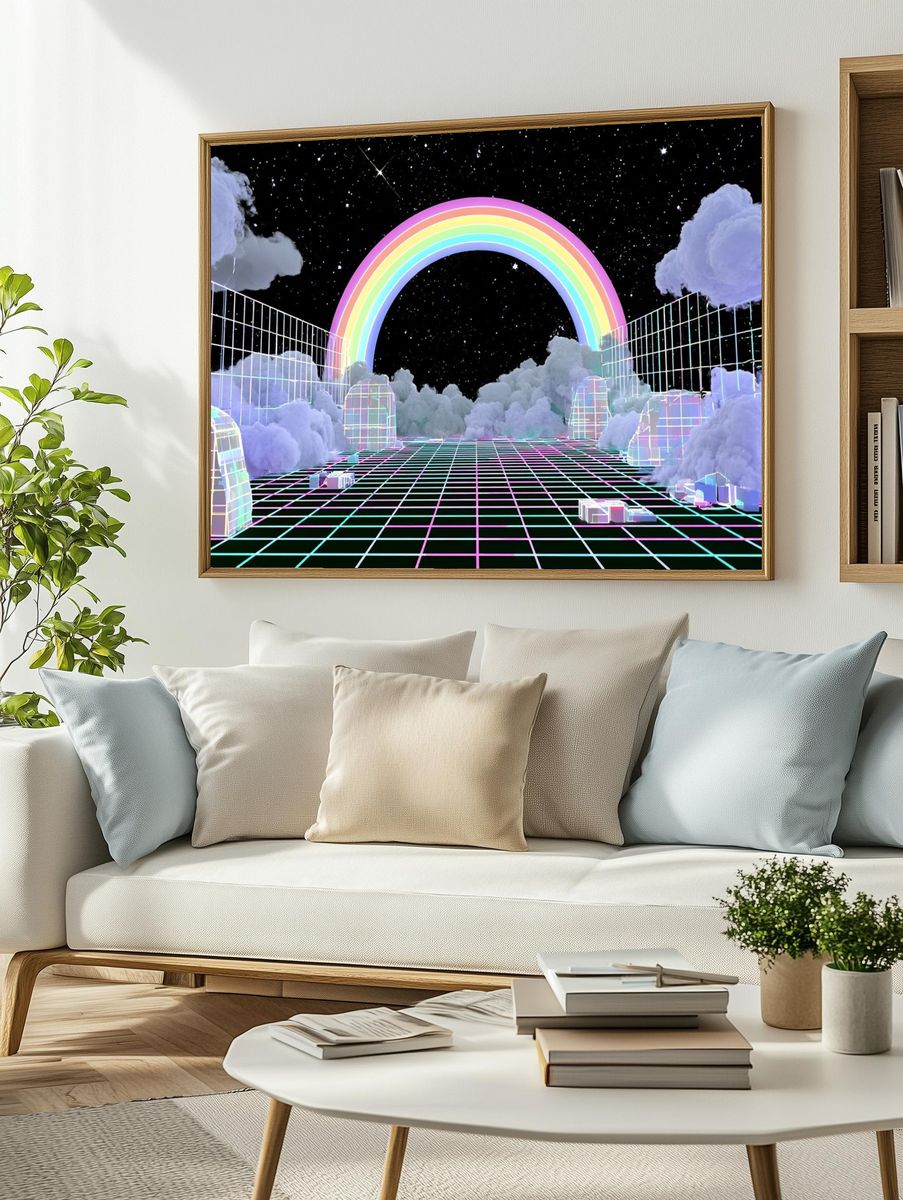 Neon Rainbow Cloudscape Poster. — room view 2