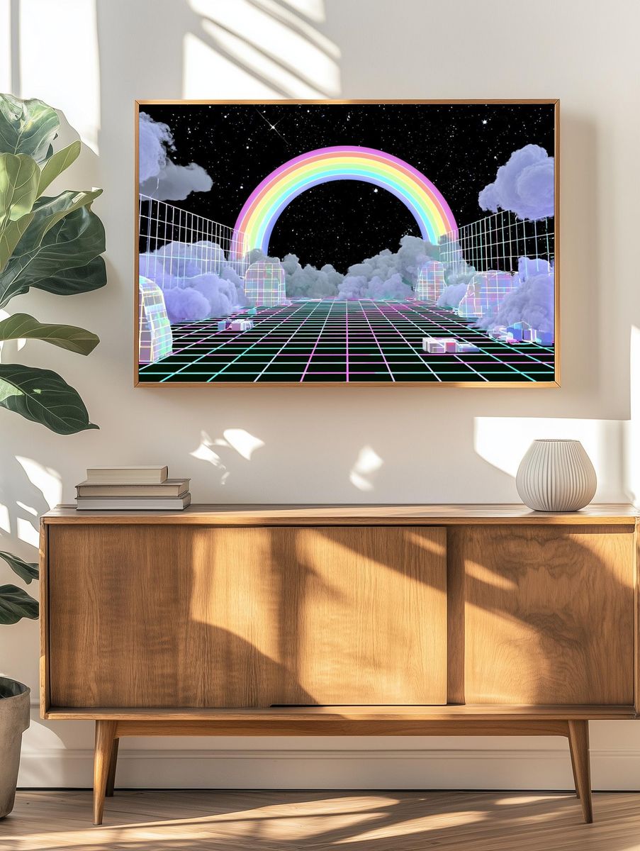 Neon Rainbow Cloudscape Poster. — room view 3