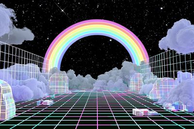 Neon Rainbow Cloudscape Poster.
