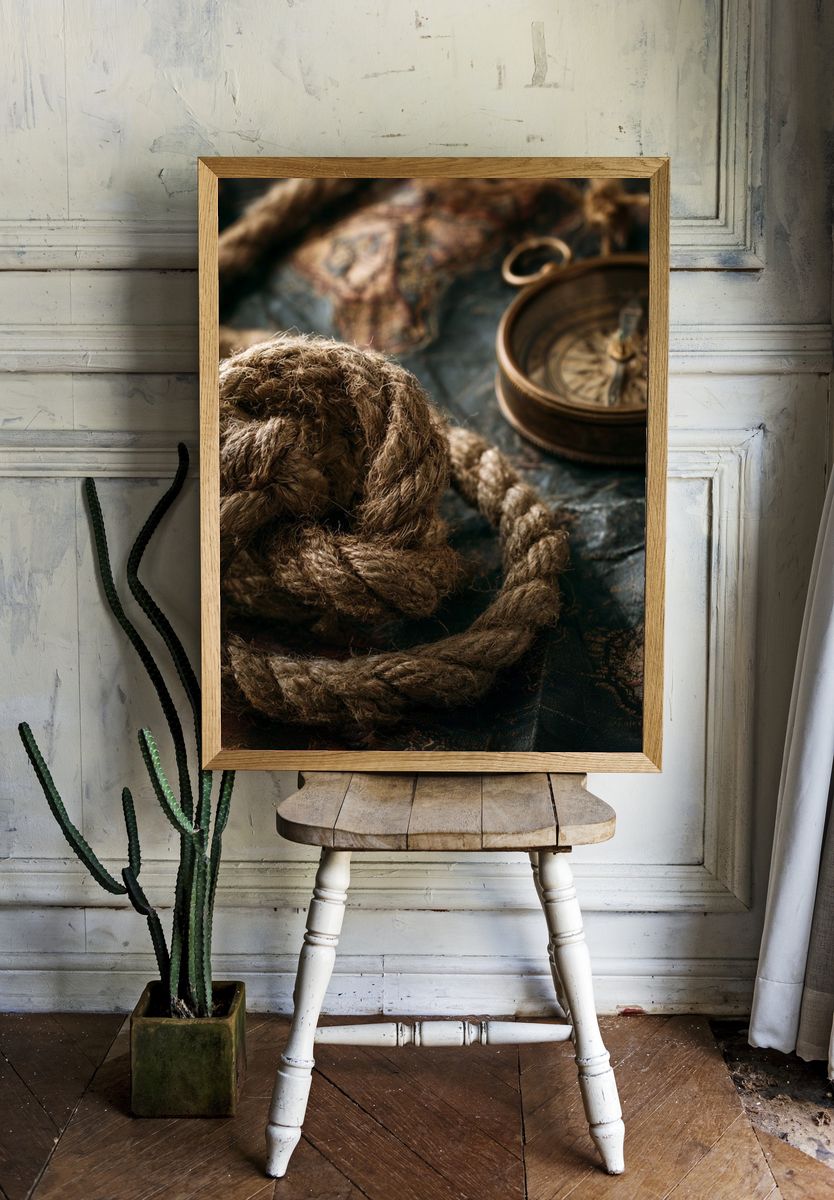 Nautical Rope and Compass Photography Poster. — room view 1
