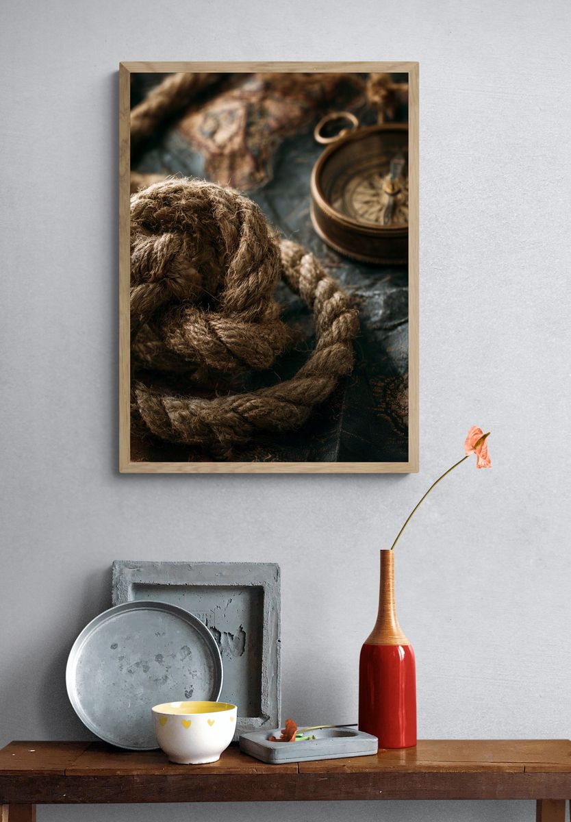 Nautical Rope and Compass Photography Poster. — room view 3