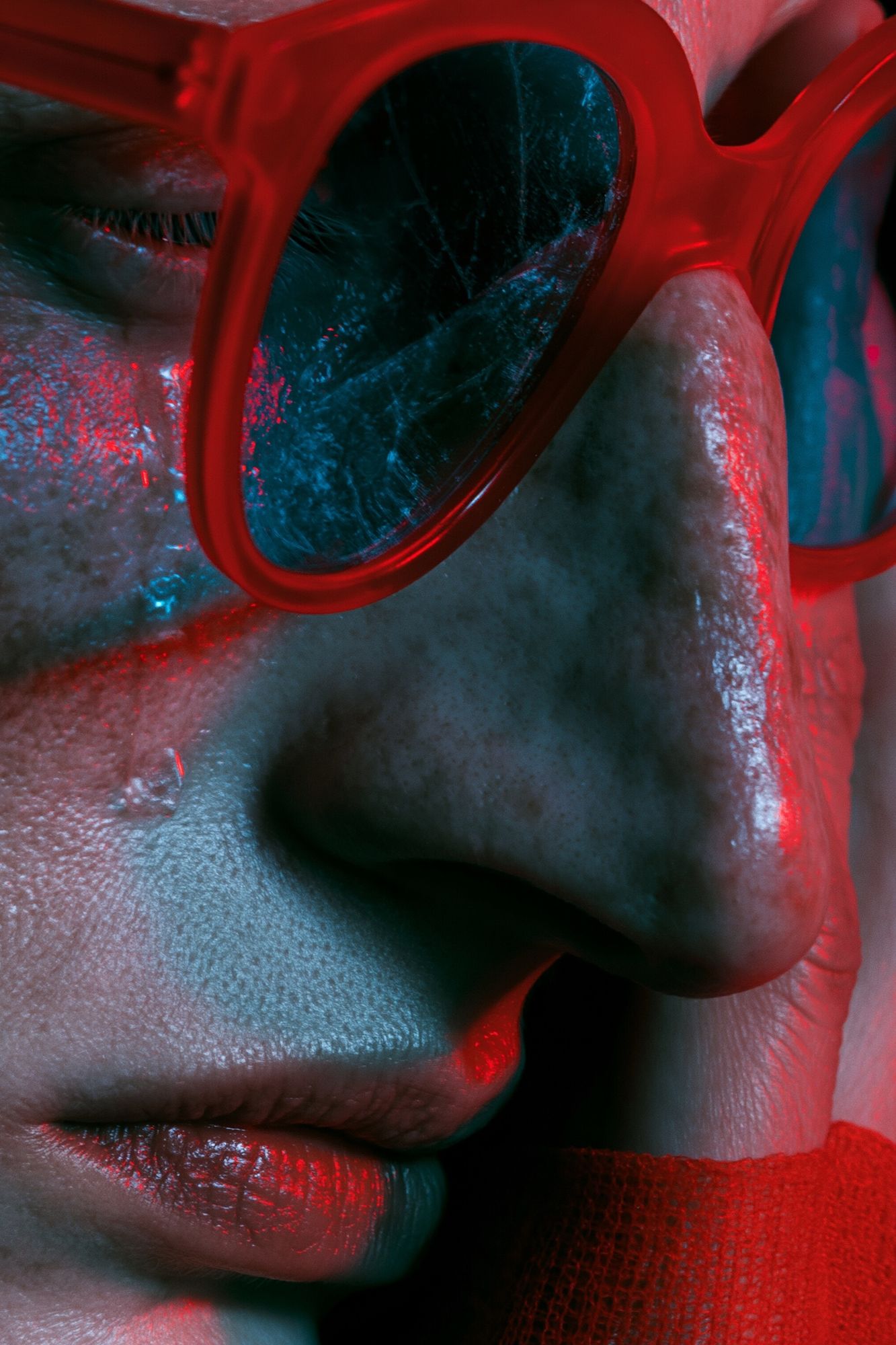 Neon Red Glasses Portrait Print. poster — photography art