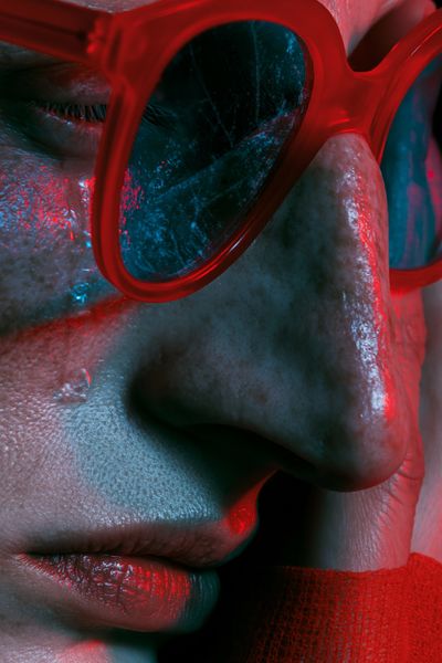 Neon Red Glasses Portrait Print. poster print