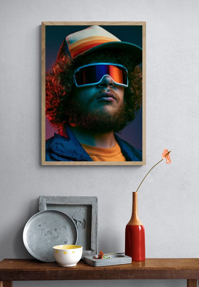 Neon Retro Portrait Poster. — room view 3