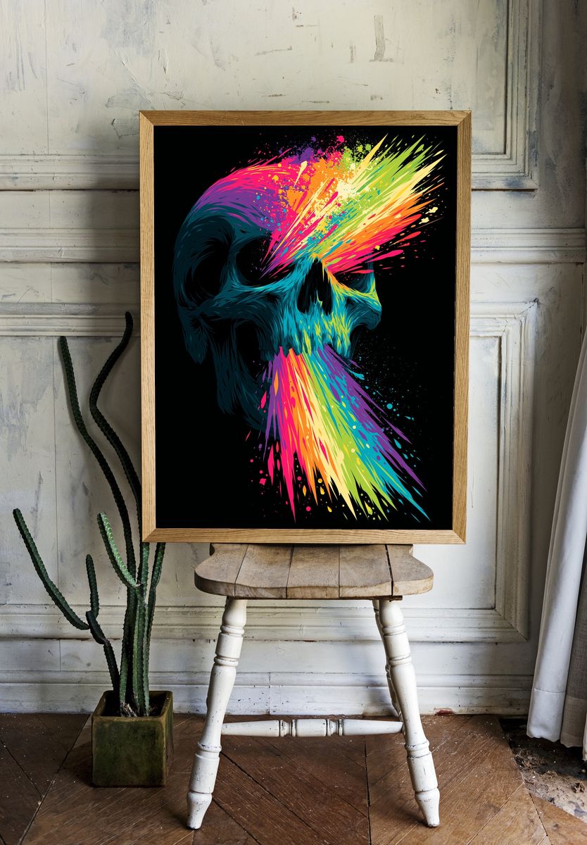 Neon Skull Splash Poster. room preview