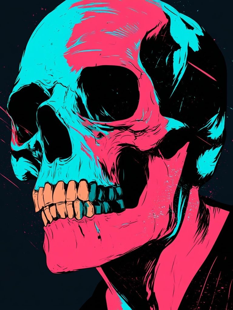Neon Skull Illustration Poster. poster detail