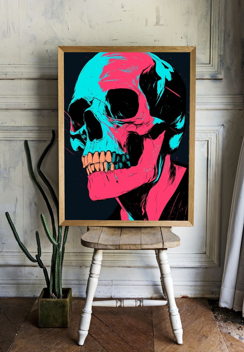 Neon Skull Illustration Poster. — room view 1