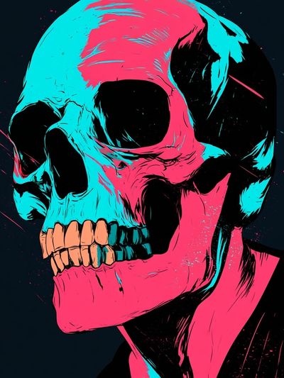 Neon Skull Illustration Poster. poster