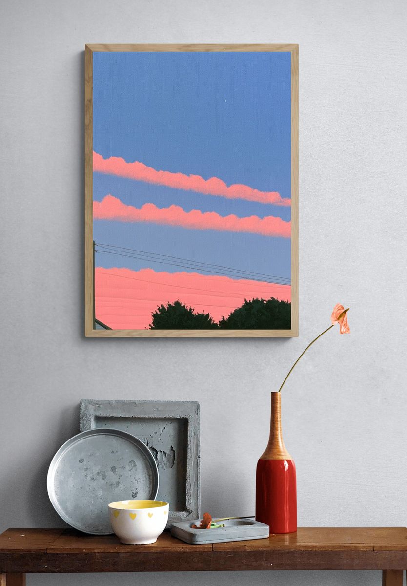 Pink Cloud Sunset Sky Poster. — room view 3