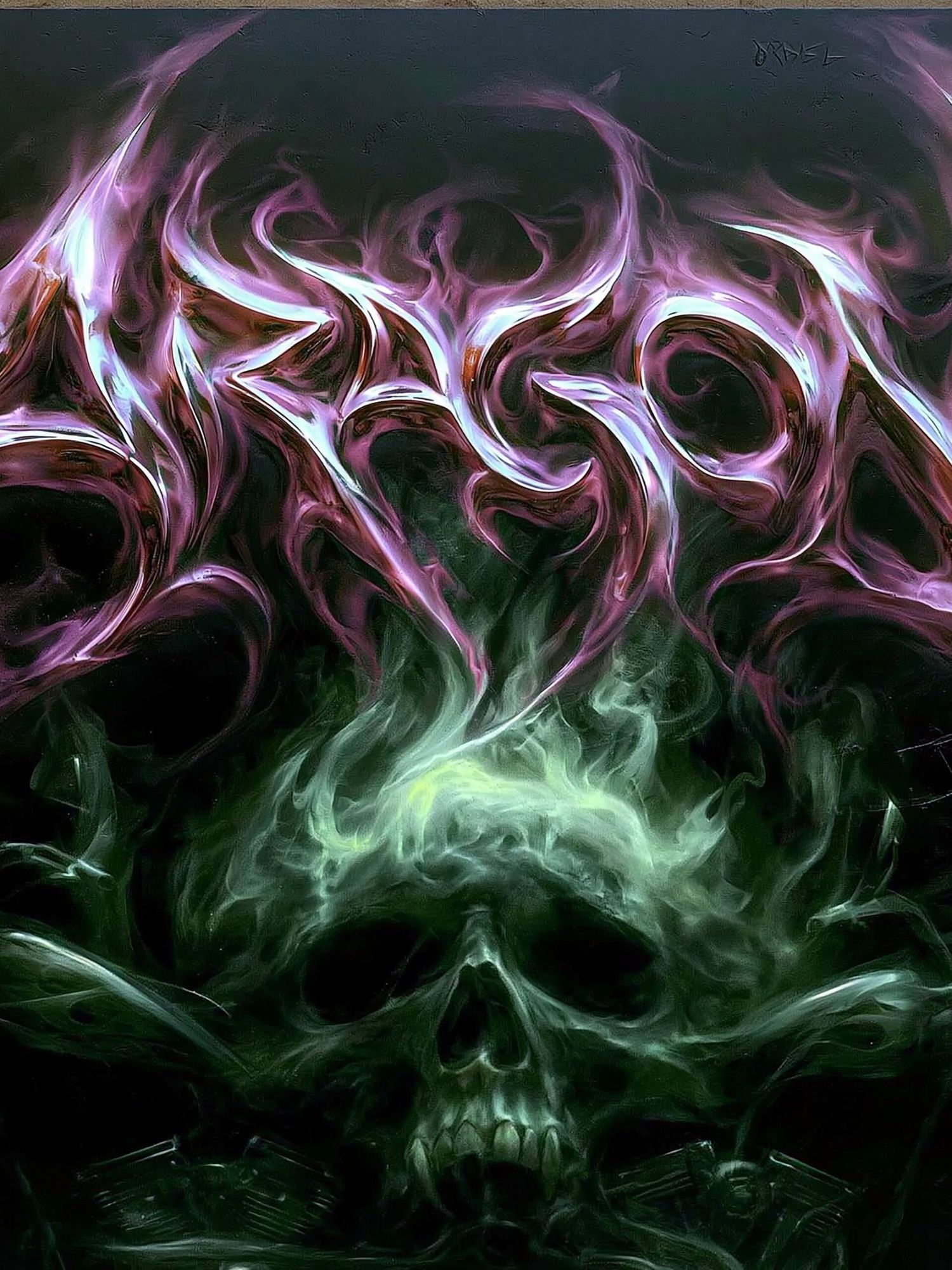 Neon Skull Smoke Illustration Poster. poster detail