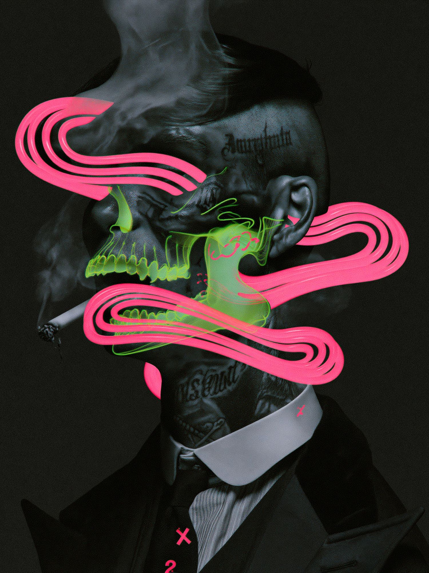 Neon Skull Portrait Illustration Poster. poster — illustration art