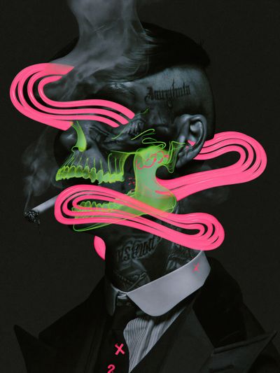 Neon Skull Portrait Illustration Poster.