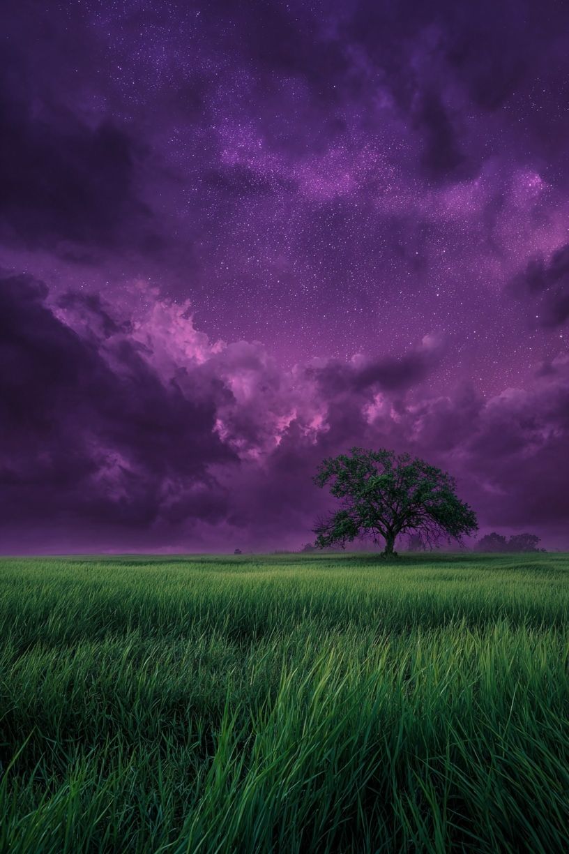 Starry Night Sky Over Green Field — Photography Print. poster detail