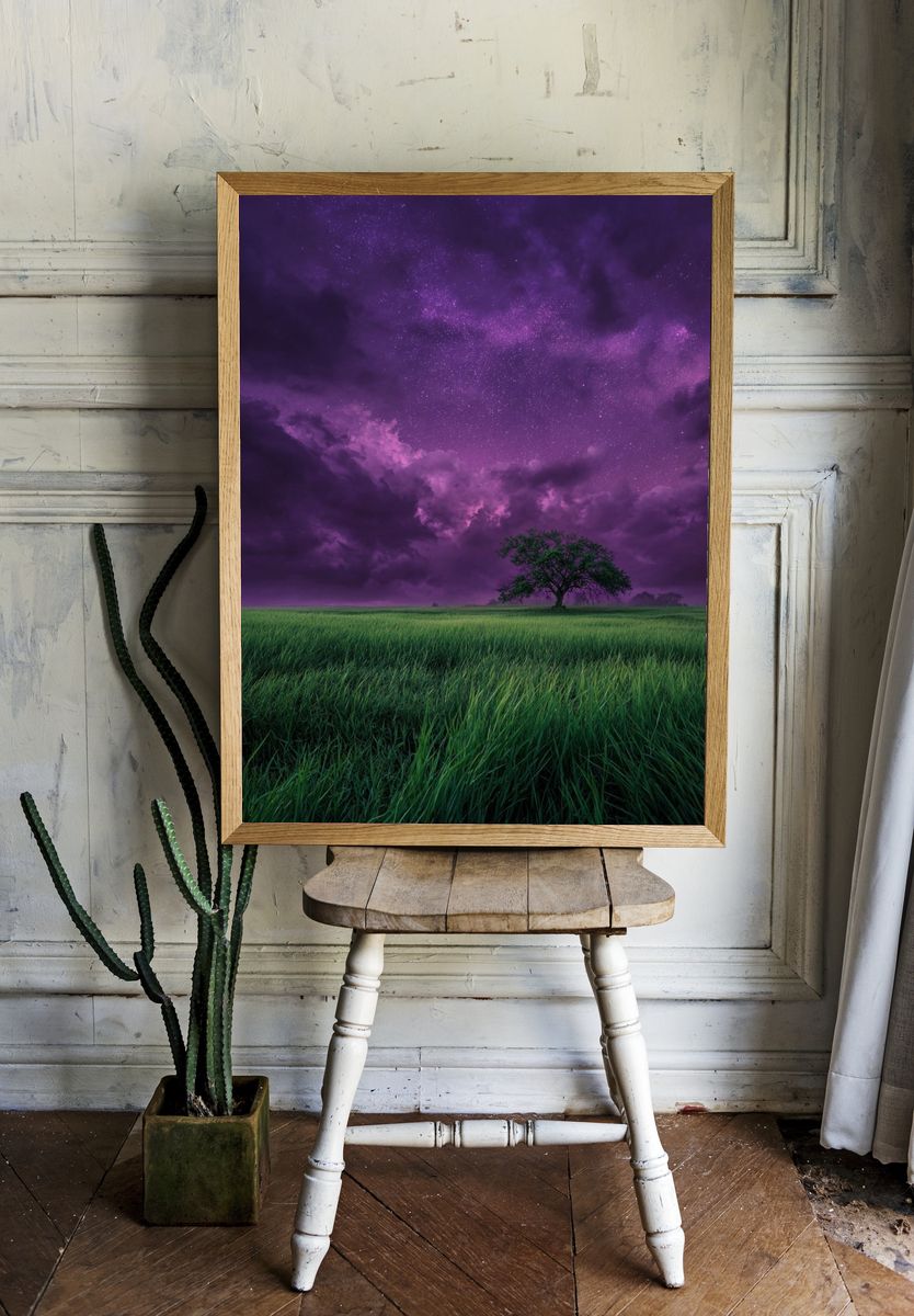 Starry Night Sky Over Green Field — Photography Print room preview