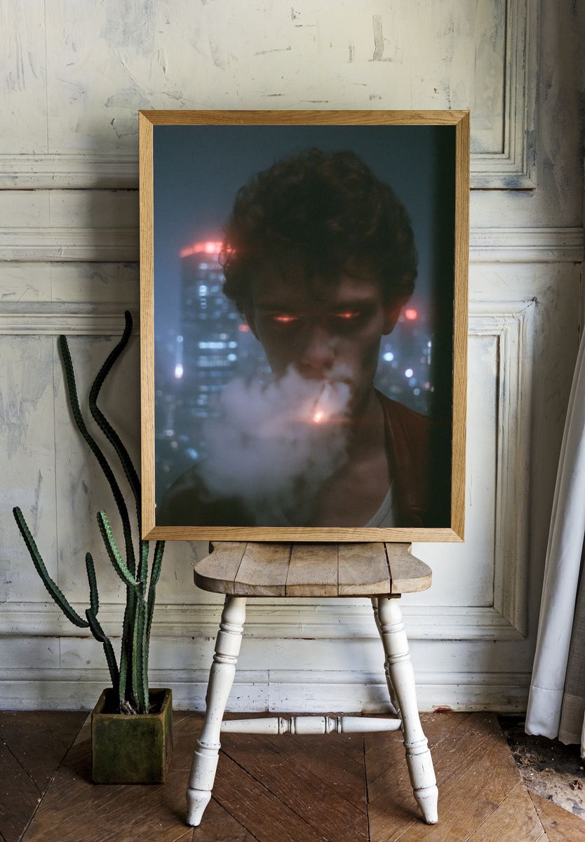 Neon Smoke Portrait Poster. — room view 1