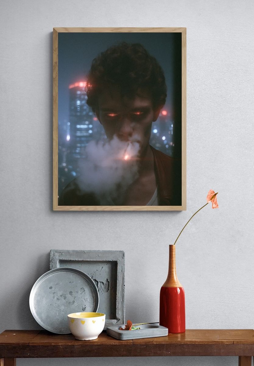 Neon Smoke Portrait Poster. — room view 3
