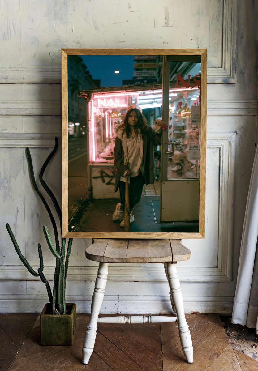 Neon Street Portrait Photography Poster. room preview