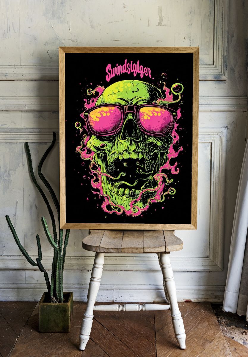 Neon Skull with Sunglasses — Graphic Print. room preview