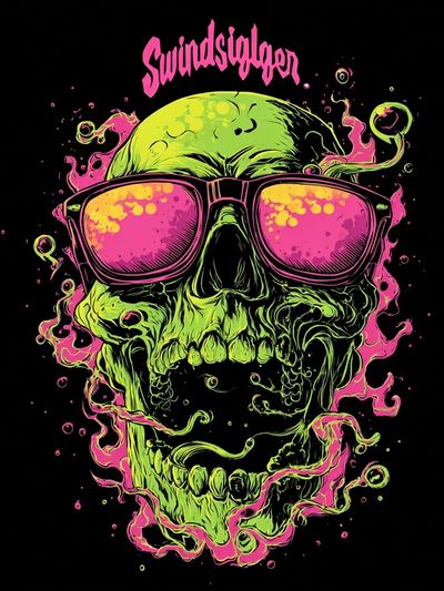 Neon Skull with Sunglasses — Graphic Print. poster print