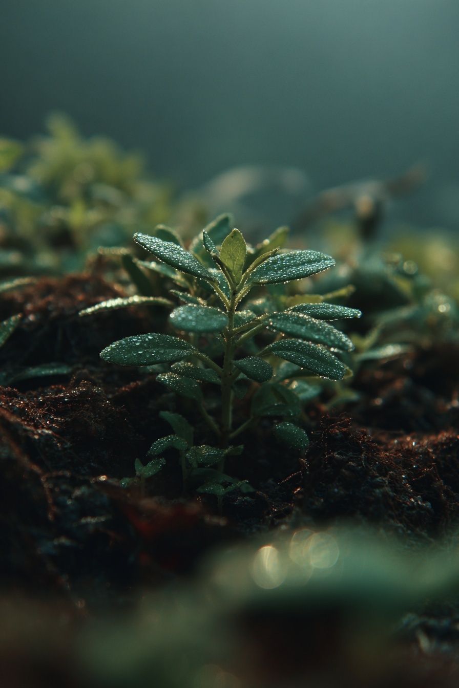 Dewy Green Plant — Nature Print. poster — nature art