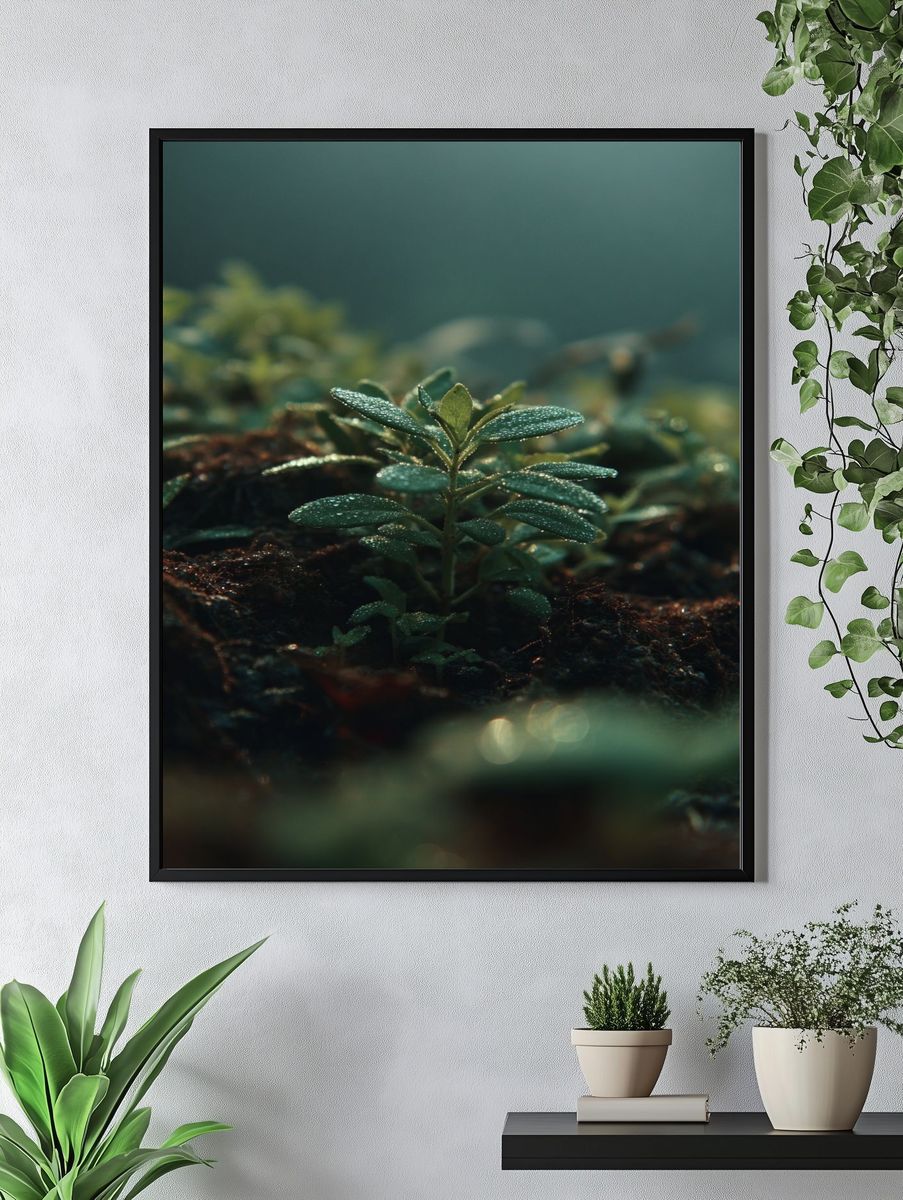Dewy Green Plant — Nature Print. — room view 4