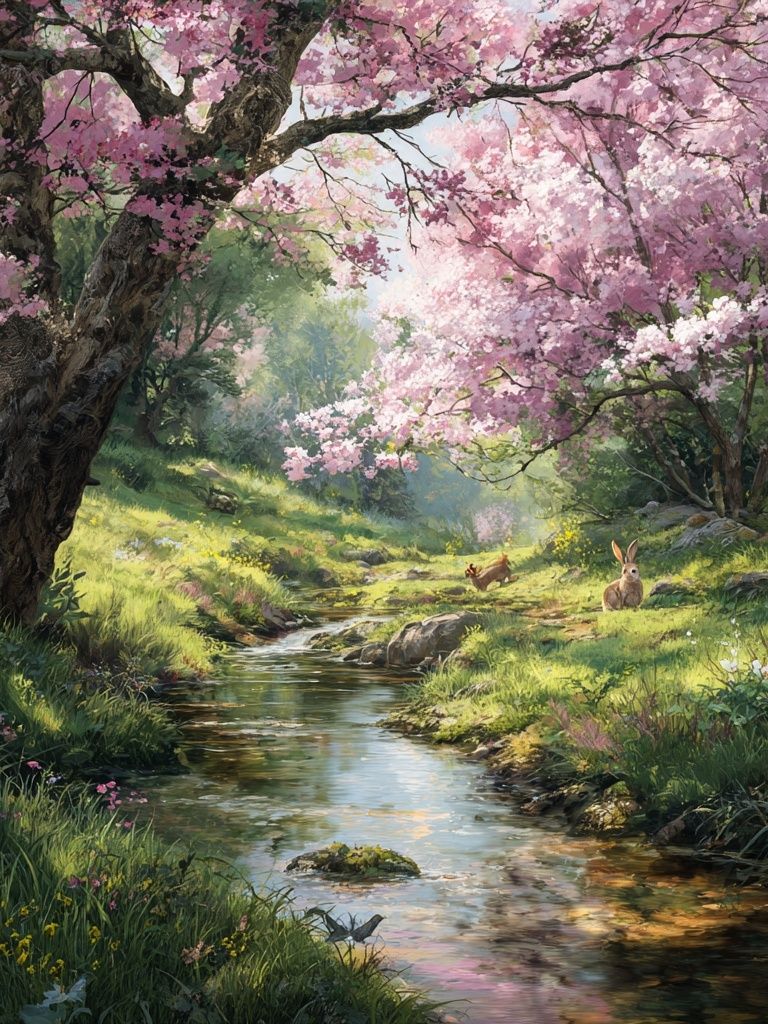 Cherry Blossom Stream — Nature Print. poster detail