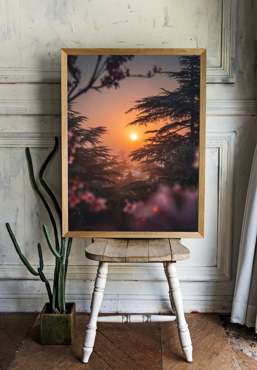 Sunset Through Blossoms — Nature Print room preview