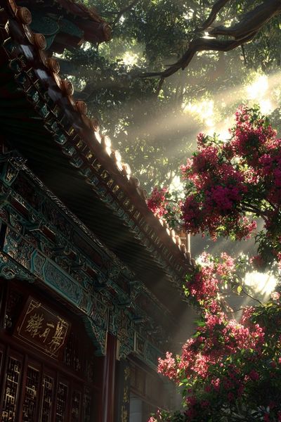 Serene Temple Garden — Nature Print. poster print