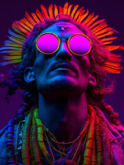 Neon Tribal Portrait Print.