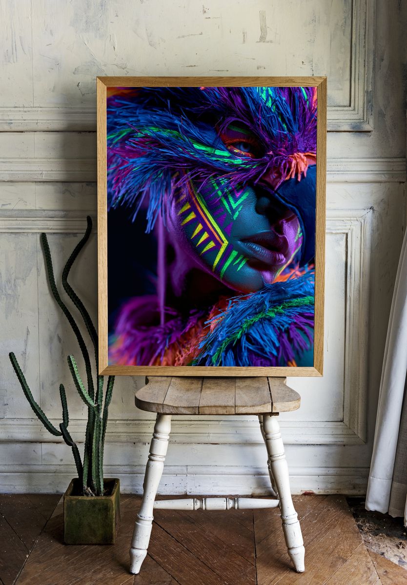 Neon Tribal Portrait Print. room preview