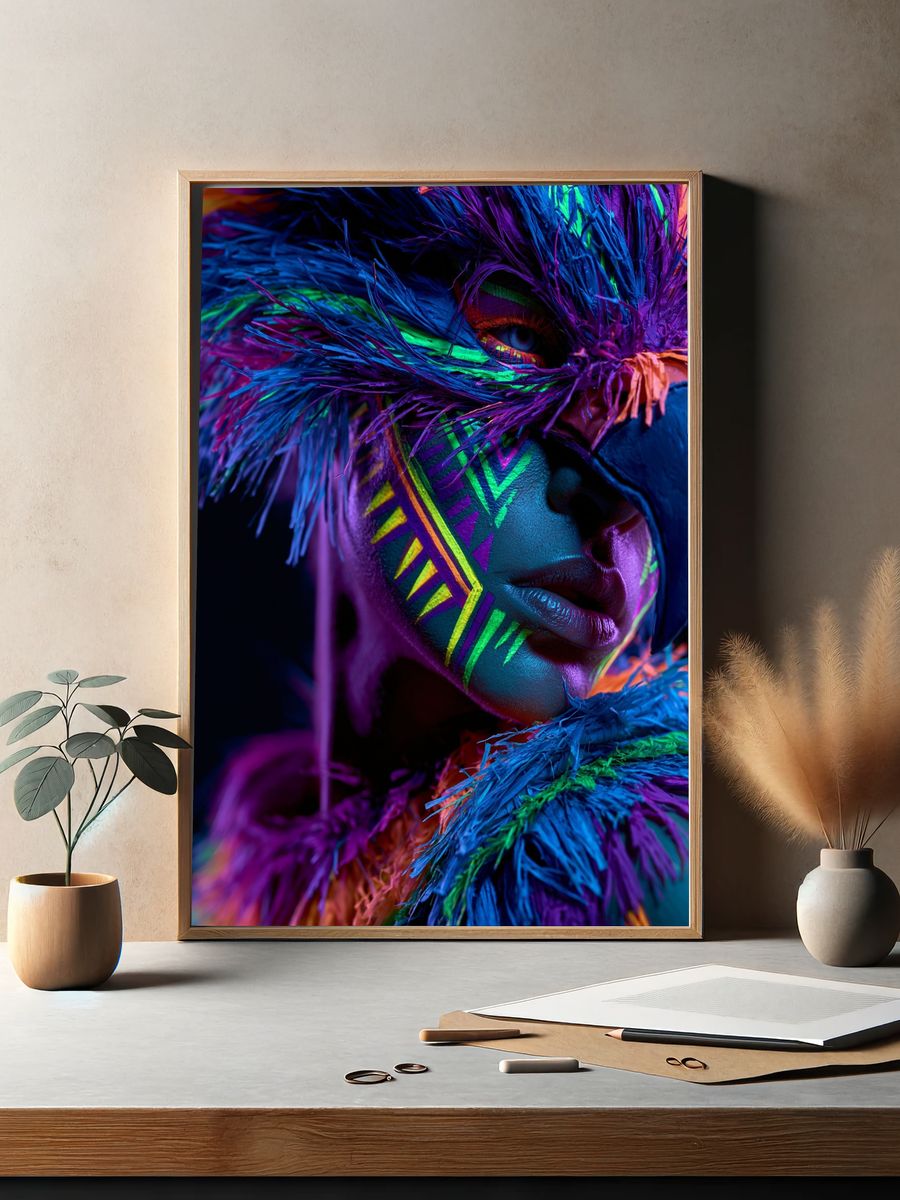 Neon Tribal Portrait Print. — room view 2