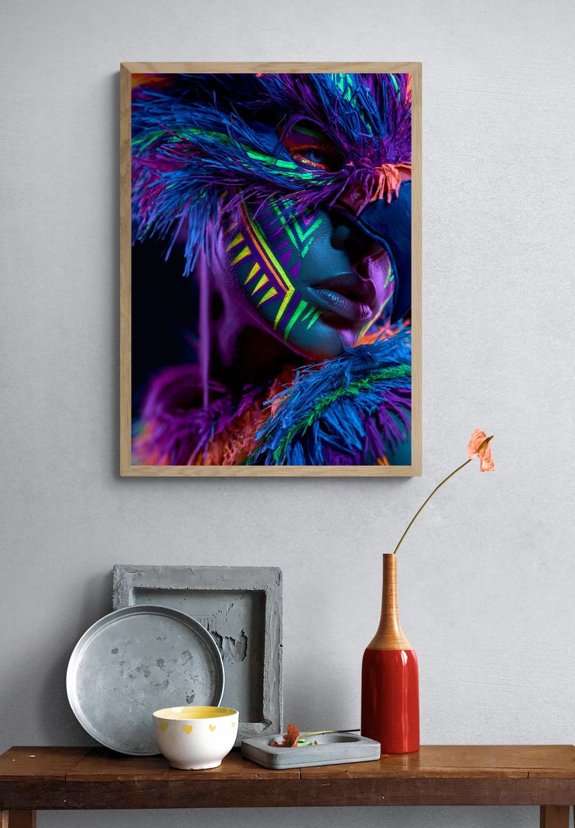 Neon Tribal Portrait Print. — room view 3