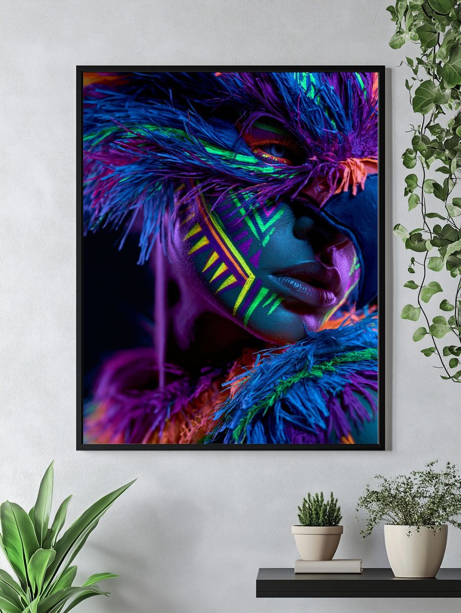 Neon Tribal Portrait Print. — room view 4