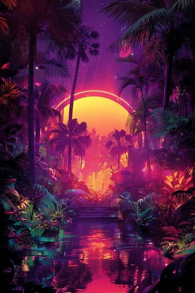Neon Tropical Sunset Poster. poster