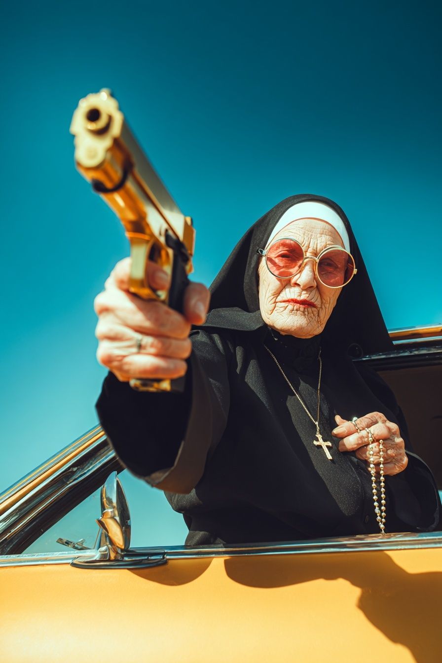 Nun with Gun Photography Poster. poster detail