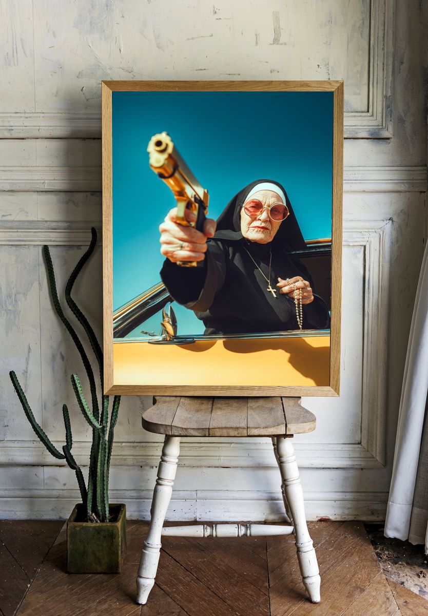 Nun with Gun Photography Poster. — room view 1