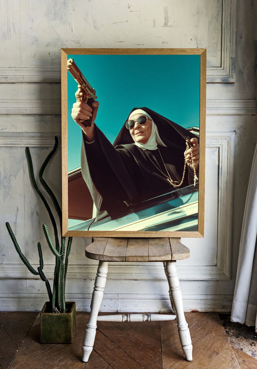 Nun with Gun — Pop Art Print room preview