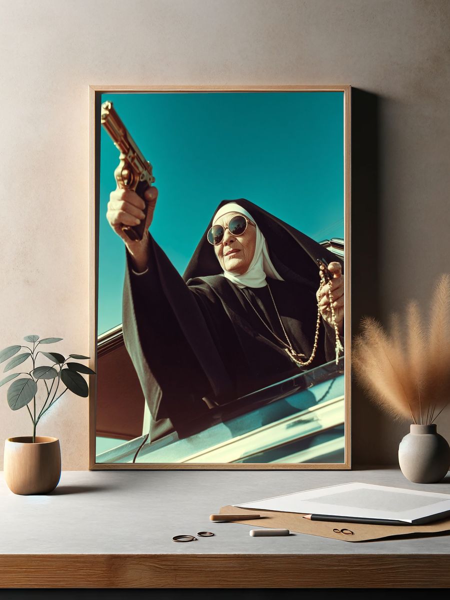 Nun with Gun — Pop Art Print. — room view 2