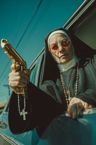 Nun with Gun Cinematic Photography Poster. poster print