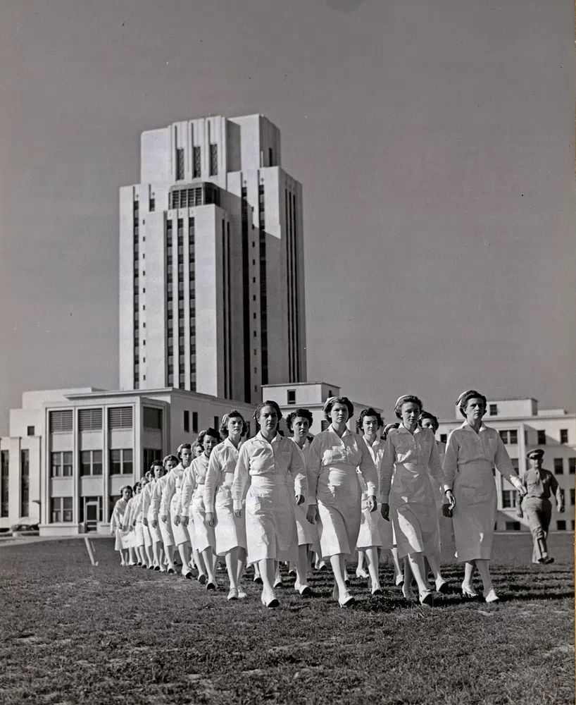 Nurses Marching Black-White Poster. poster — photography art