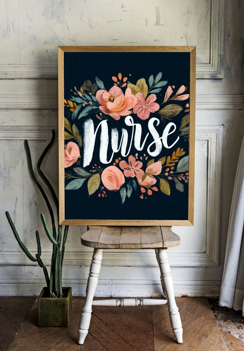 Nurse Floral Typography Poster. — room view 1