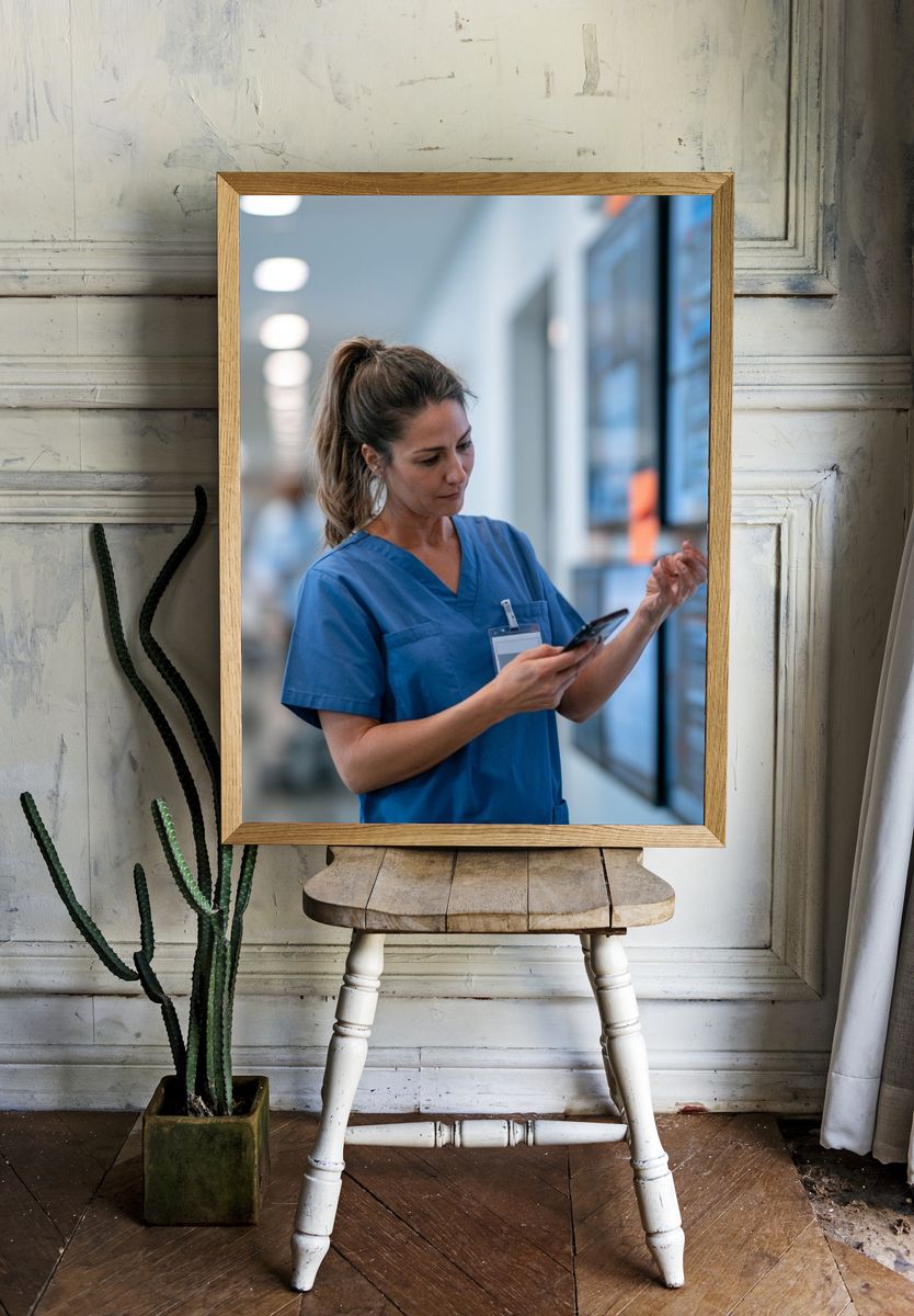 Nurse in Hospital Corridor Photography Poster. — room view 1
