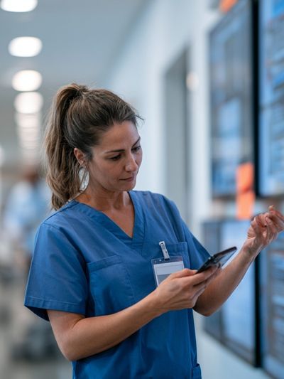 Nurse in Hospital Corridor Photography Poster.