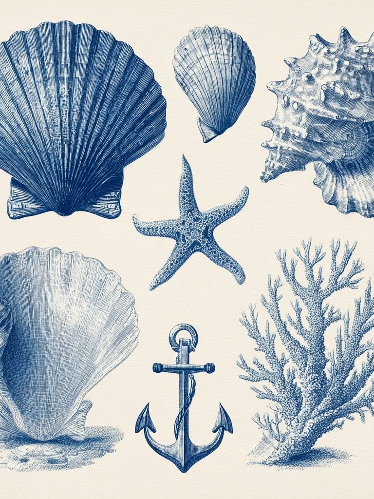 Nautical Shells and Anchor — Vintage Print. poster — vintage art