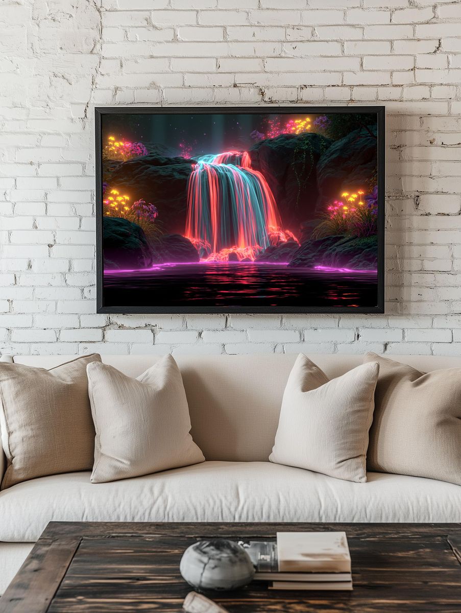 Neon Waterfall Fantasy Print. — room view 1