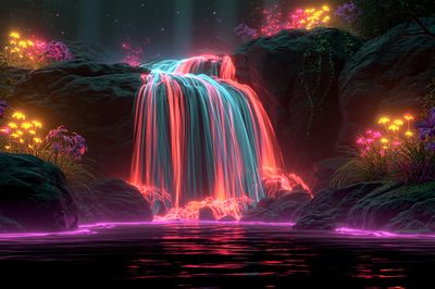 Neon Waterfall Fantasy Print.