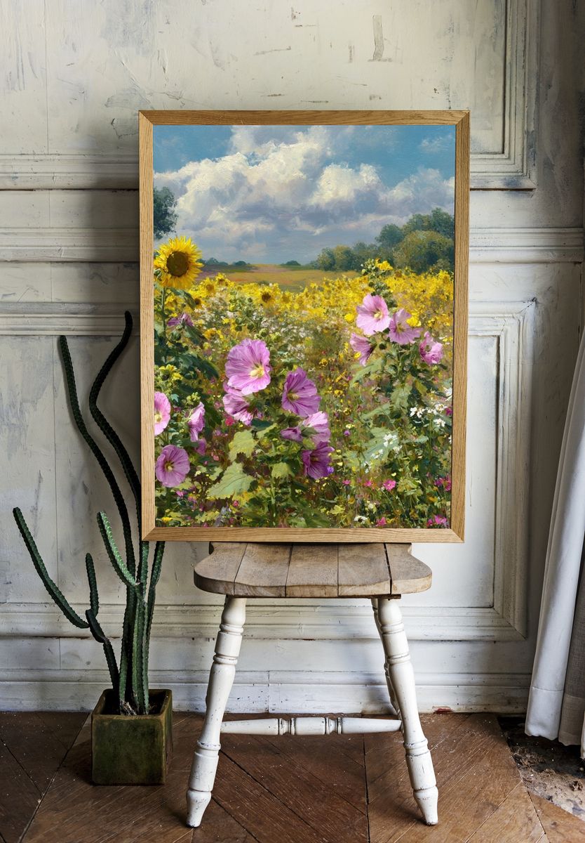 Sunflower and Wildflower Field — Fine Art Print. — room view 1