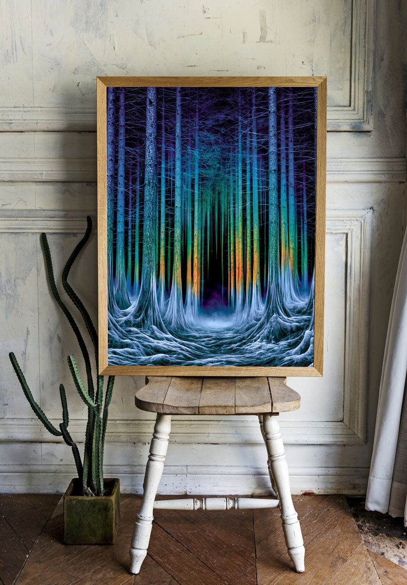 Neon Winter Forest Poster. — room view 1