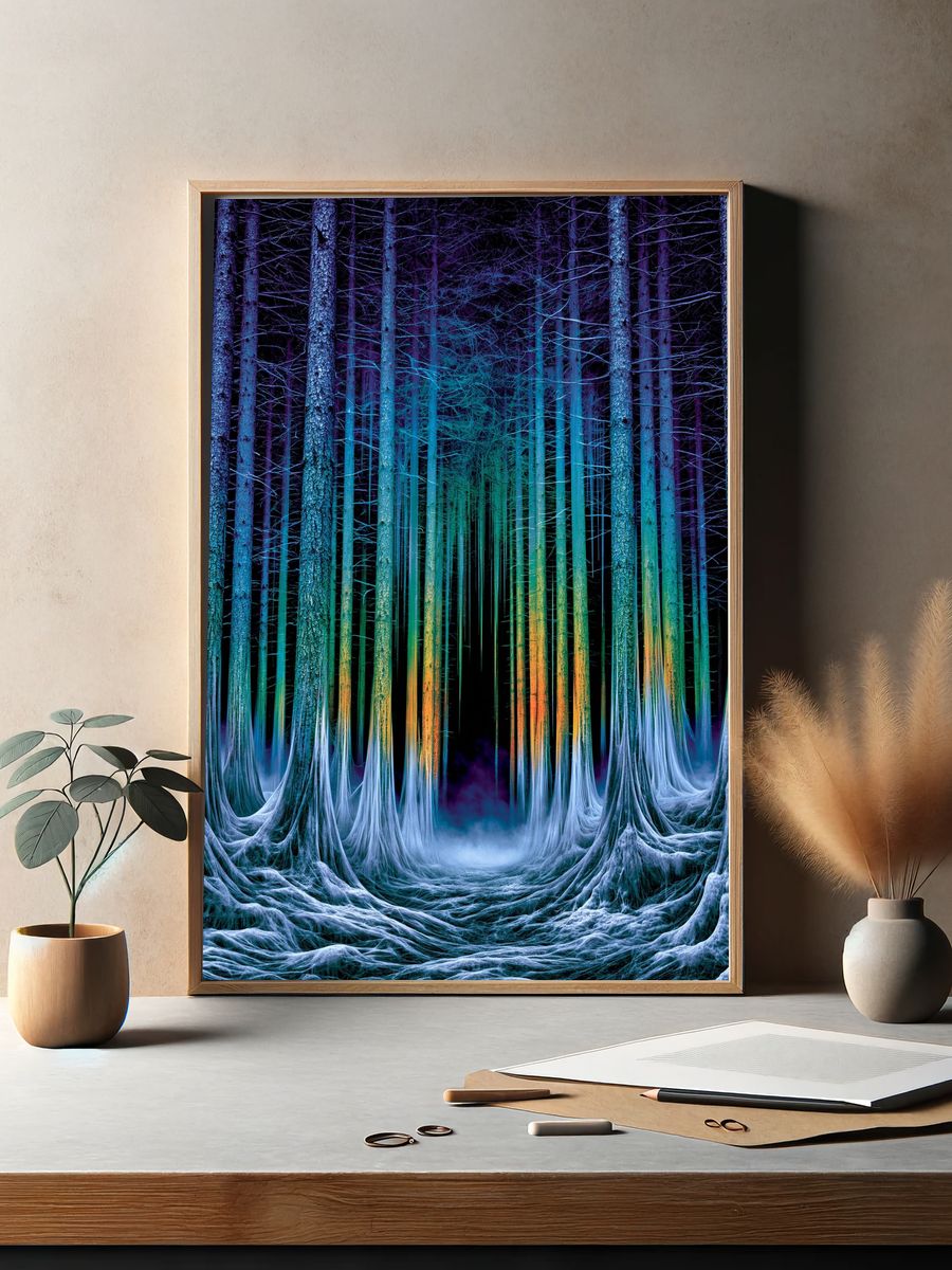 Neon Winter Forest Poster. — room view 2